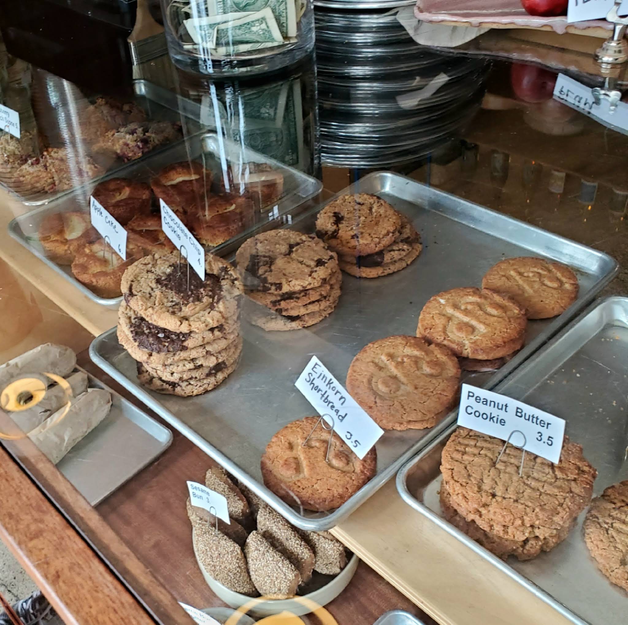 The bakery's cookie display case